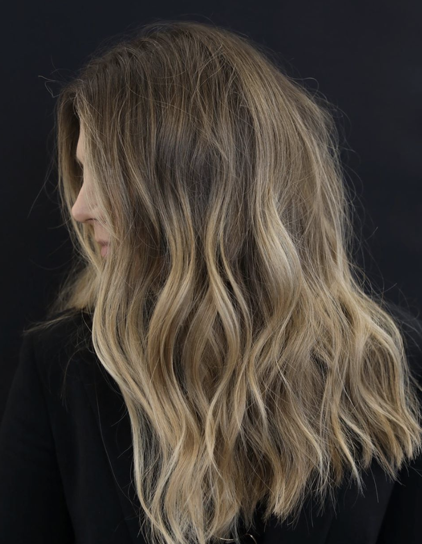 Image of Blunt cut layers with waves medium length