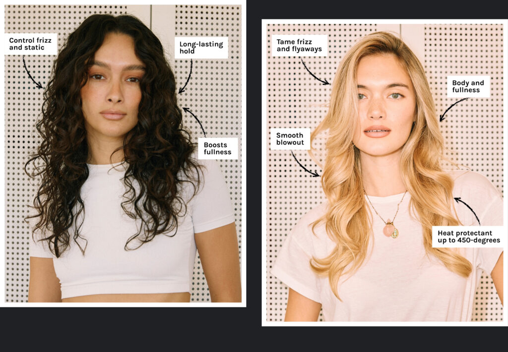 Modèles avec différentes textures de cheveux montrant les résultats de Froth Blowout Foam, stylisés par Anh Co Tran.