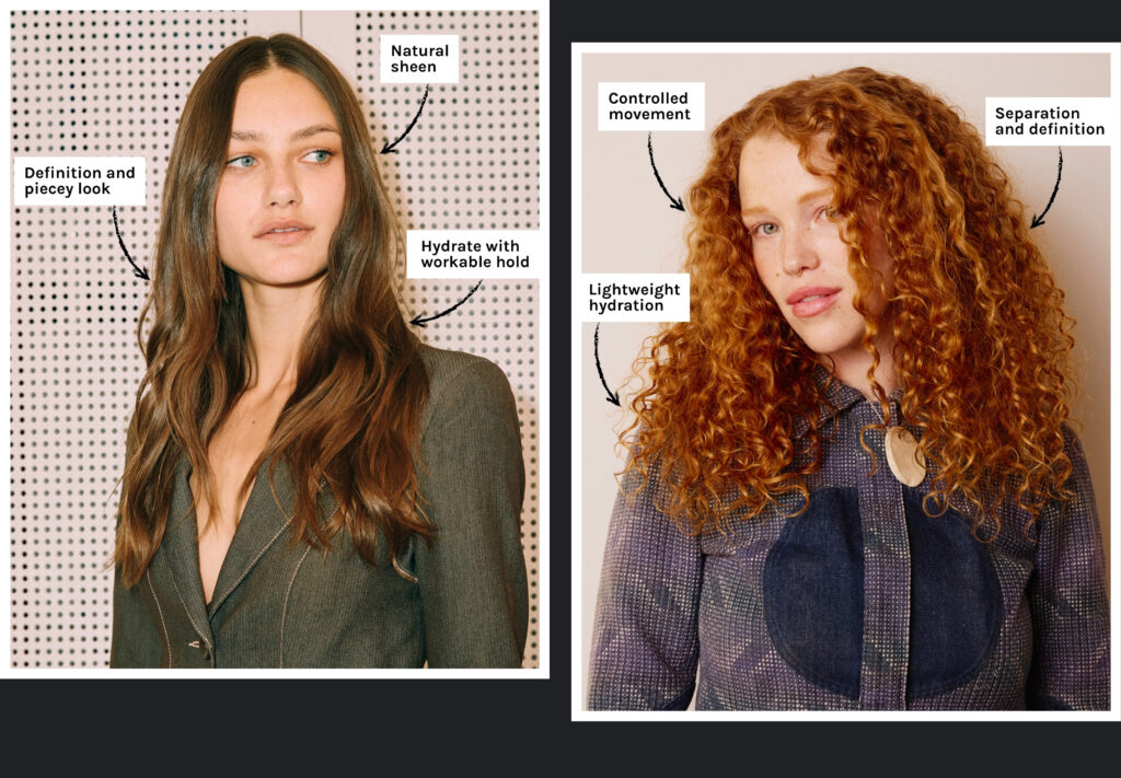 Modèles avec différentes textures de cheveux montrant les résultats de la crème texturisante velours, stylisés par Anh Co Tran.