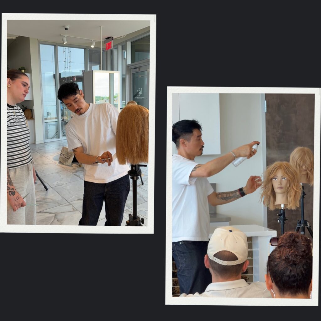 Close-ups of Anh Co Tran in hands-on Cut & Style Workshop with Milbon.