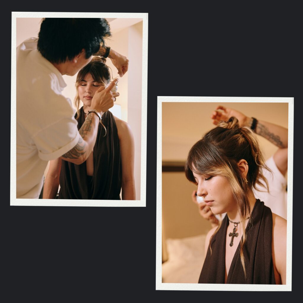 Anh Co Tran met la touche finale à Alysa Liu avec Milbon Texture Spray