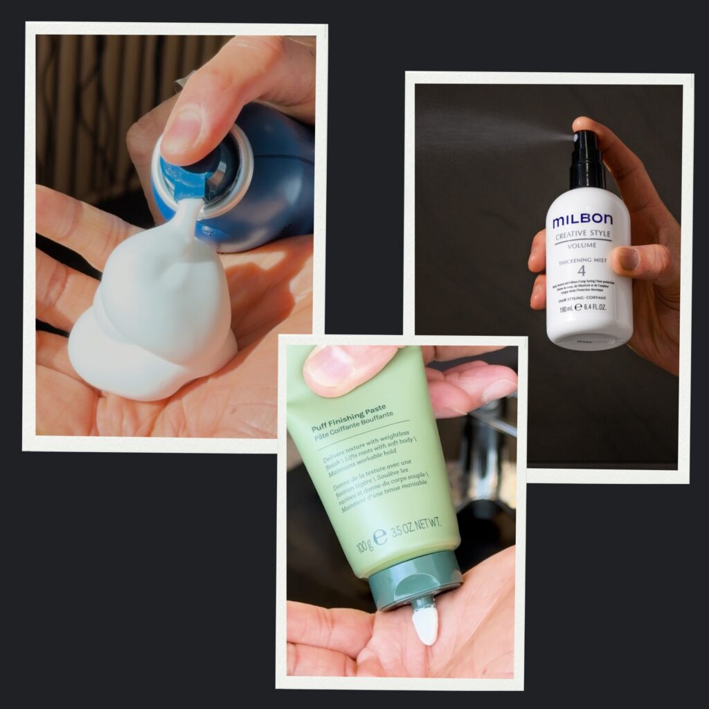 Anh Co Tran's recommended Milbon products to create natural body and volume.