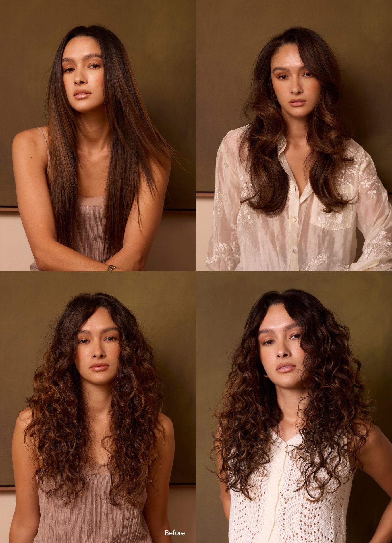 Brianna's hair before and after styling with the Monochromatic Collection