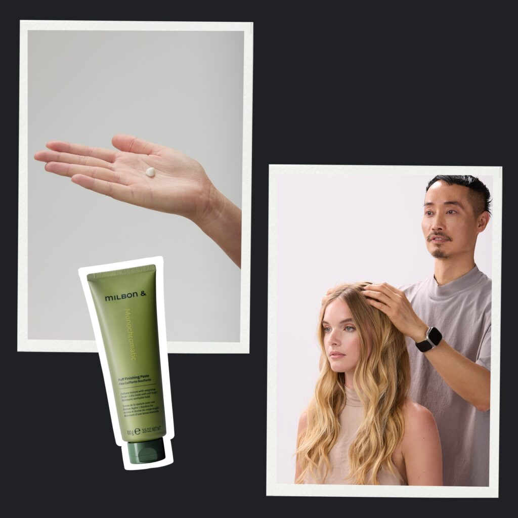 Anh Co Tran demonstrates how to use Puff Finishing Paste on the roots for lift